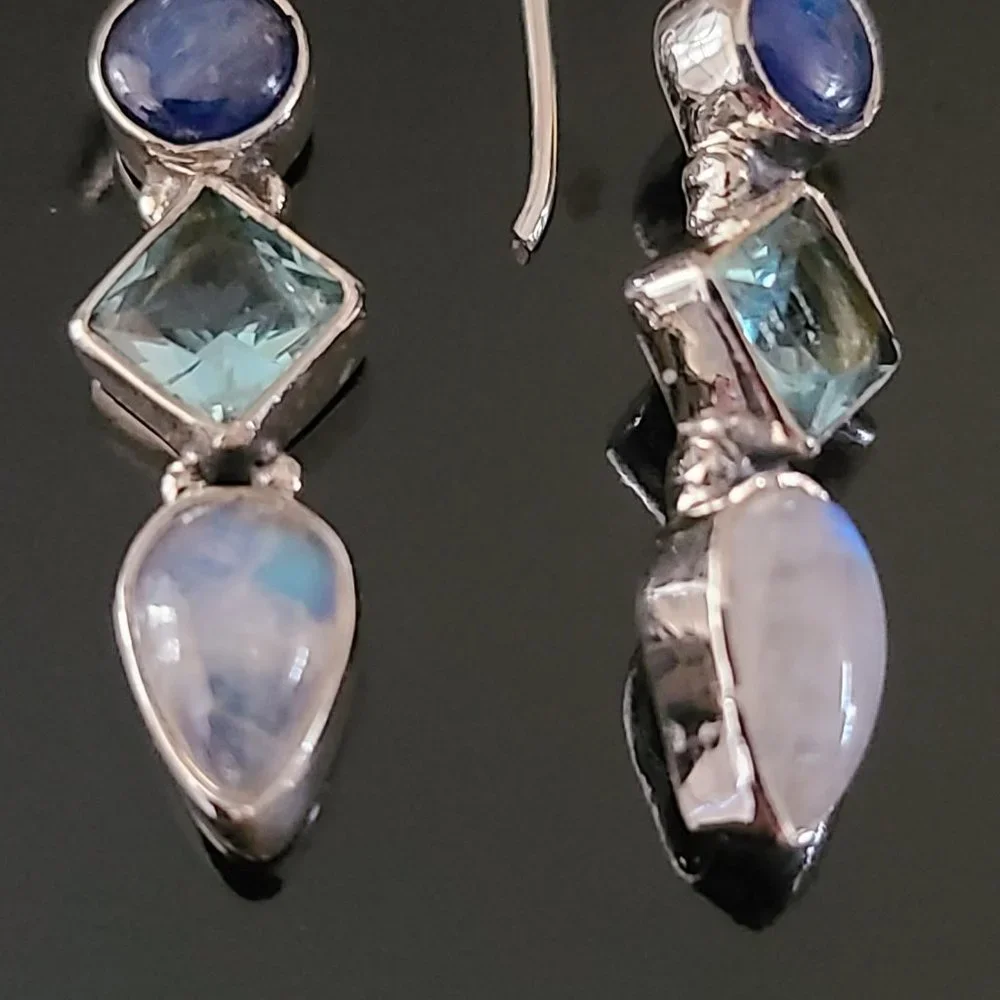 Business Casual Gemstone Precious Earrings-Kyanite ,Topaz-Remarkable Earrings - Picture 6 of 6